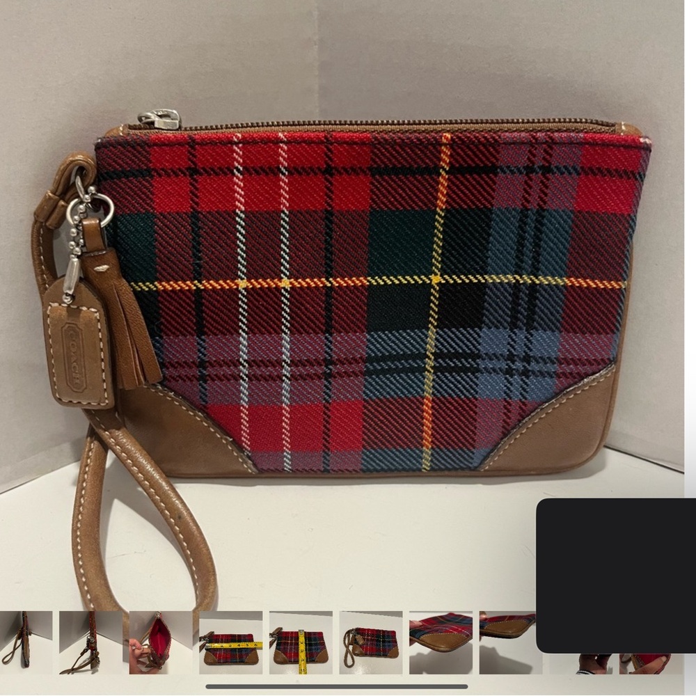 Coach EXCELLENT FLAWLESS CONDITION Red and Brown Plaid Wristlet